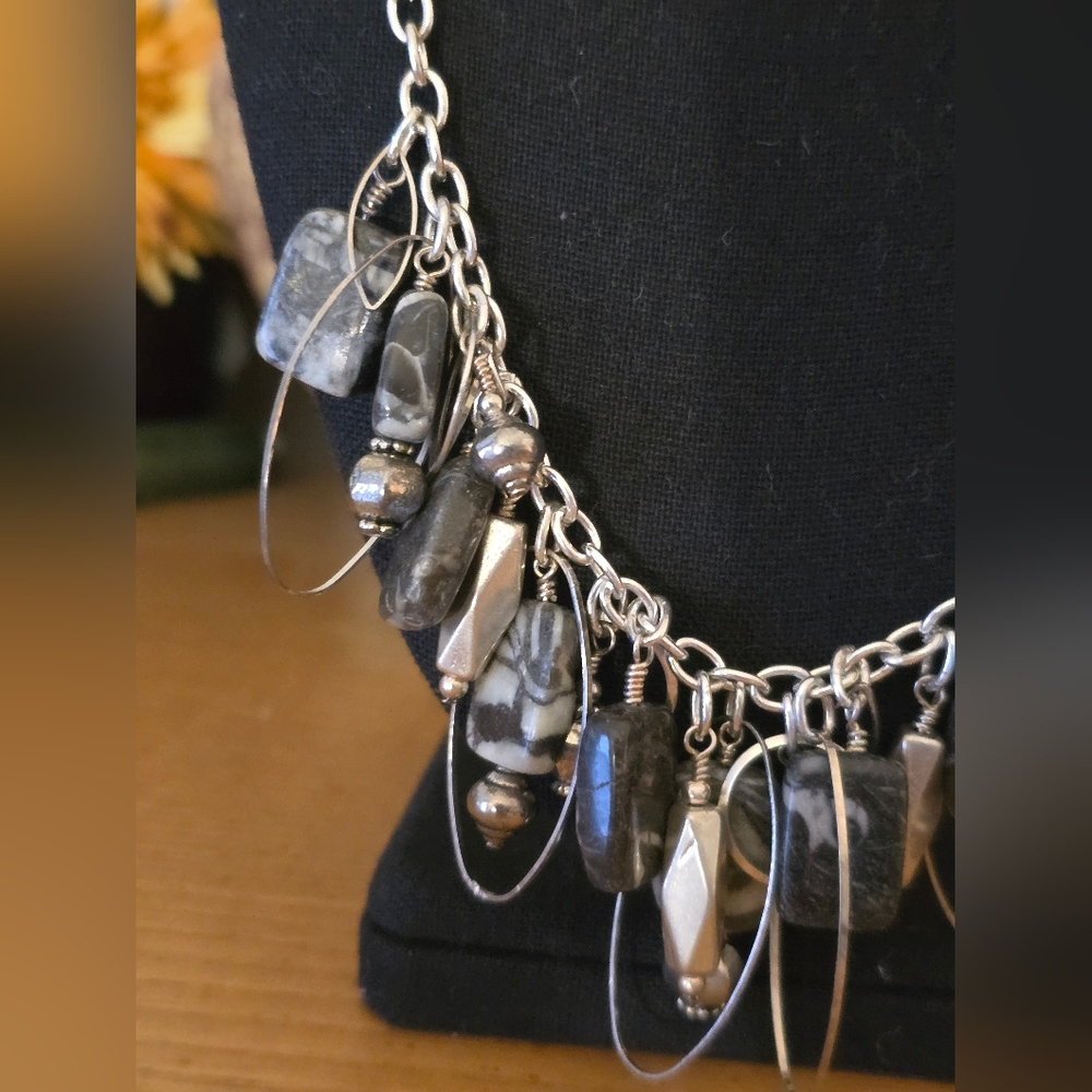 Silver And Stone Statement Necklace. Euc - image 4